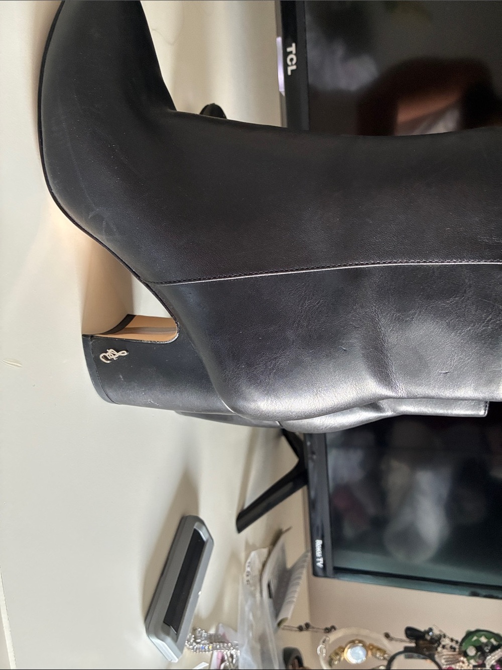 Sam Edelman Black Leather Mid-Calf Block Heel Boots
